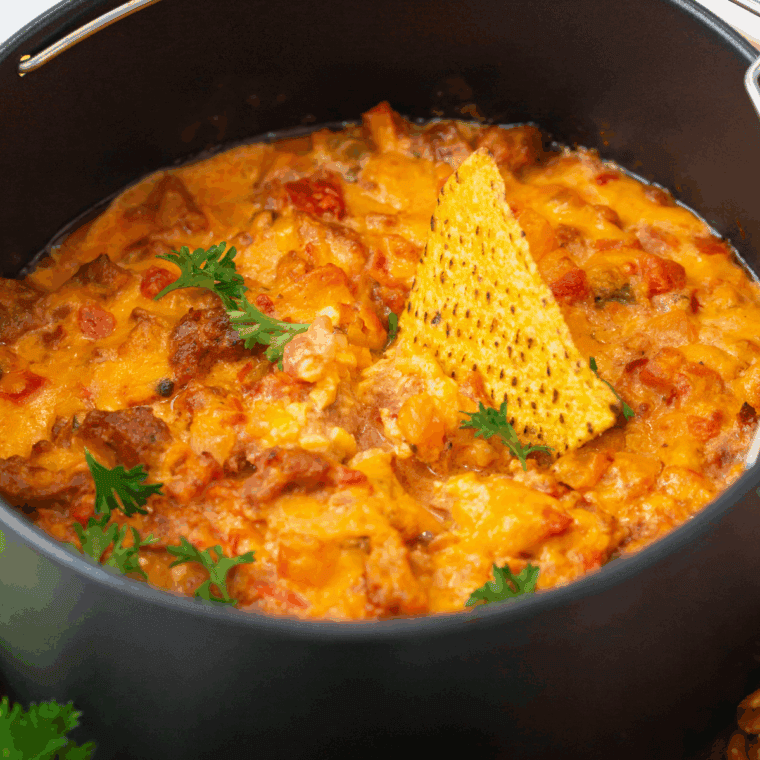 Air Fryer Chorizo Pimento Cheese Dip with creamy cheese and spicy chorizo.