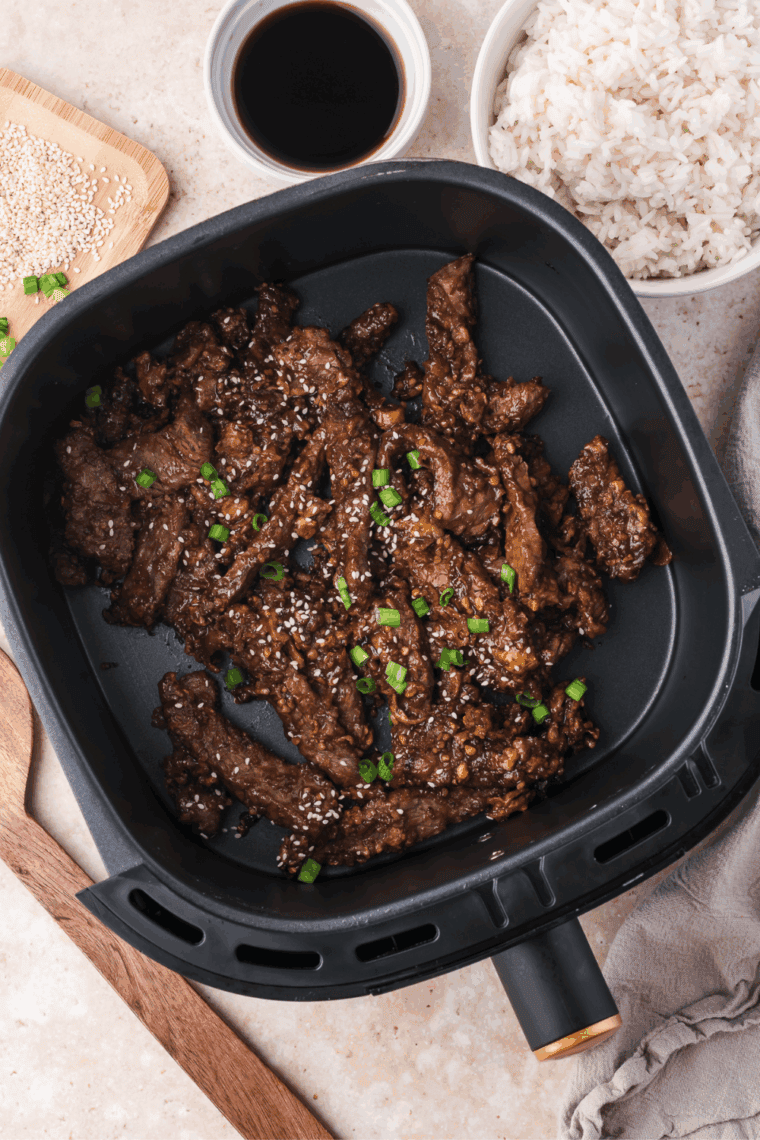 Air Fryer Crispy Beijing Beef with tender beef and crispy coating.