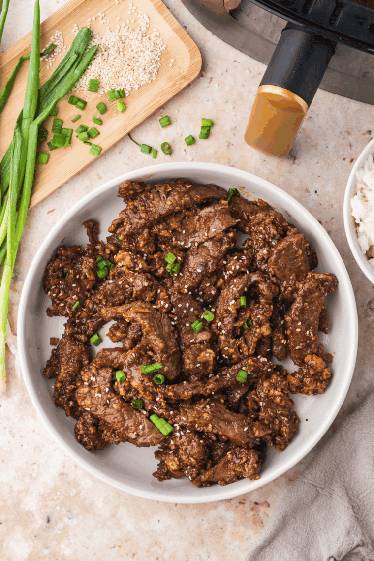 Air Fryer Crispy Beijing Beef with tender beef and crispy coating.
