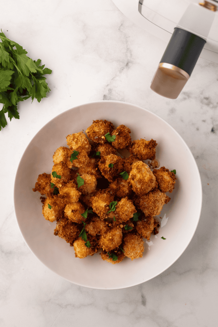 Crispy Air Fryer Halloumi Bites with a golden, crunchy exterior and soft interior.