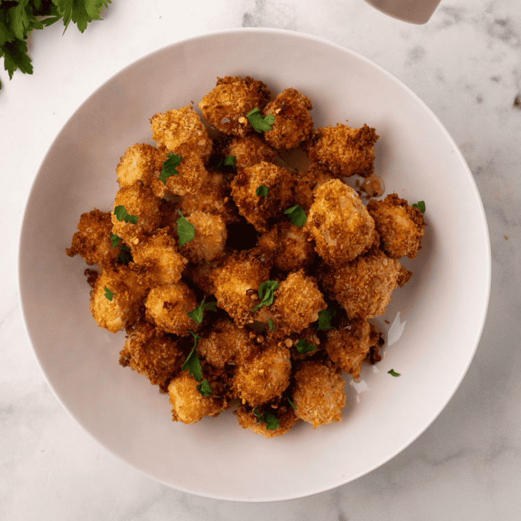 Crispy Air Fryer Halloumi Bites with a golden, crunchy exterior and soft interior.