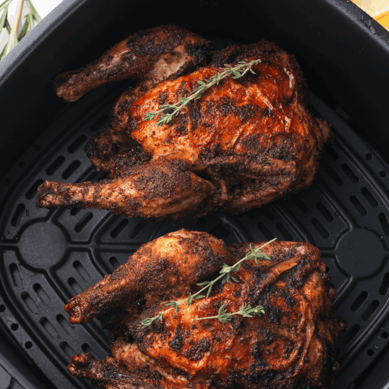 Air Fryer Frozen Cornish Hen, golden and crispy on the outside, tender and juicy on the inside, cooked to perfection in the air fryer.