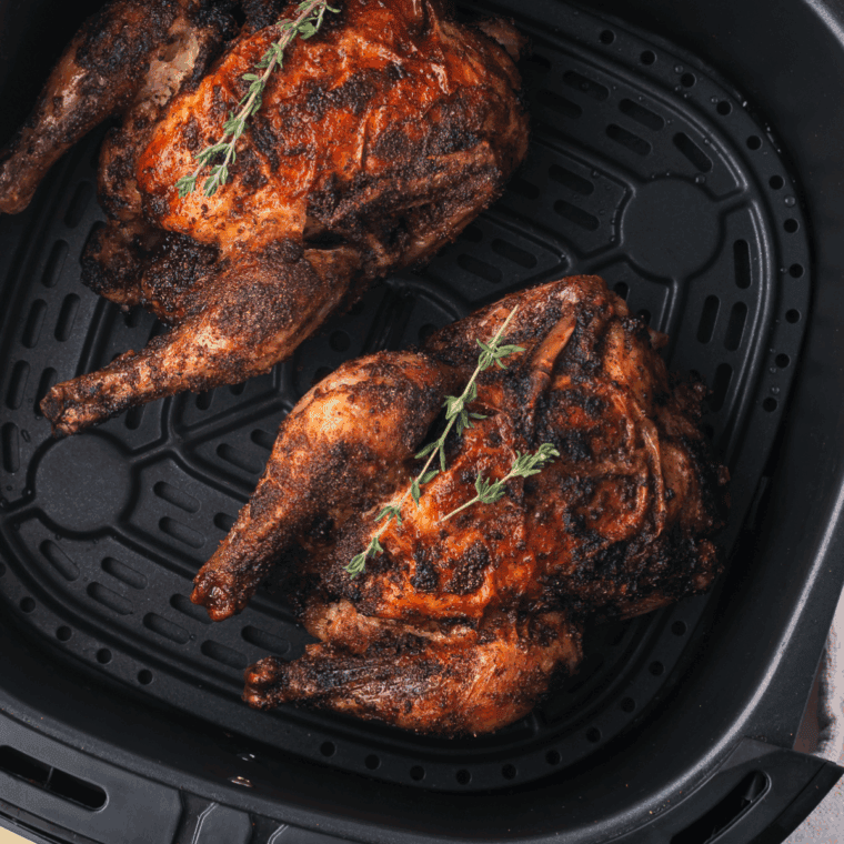 Cooked and seasoned Air Fryer Frozen Cornish Hen.