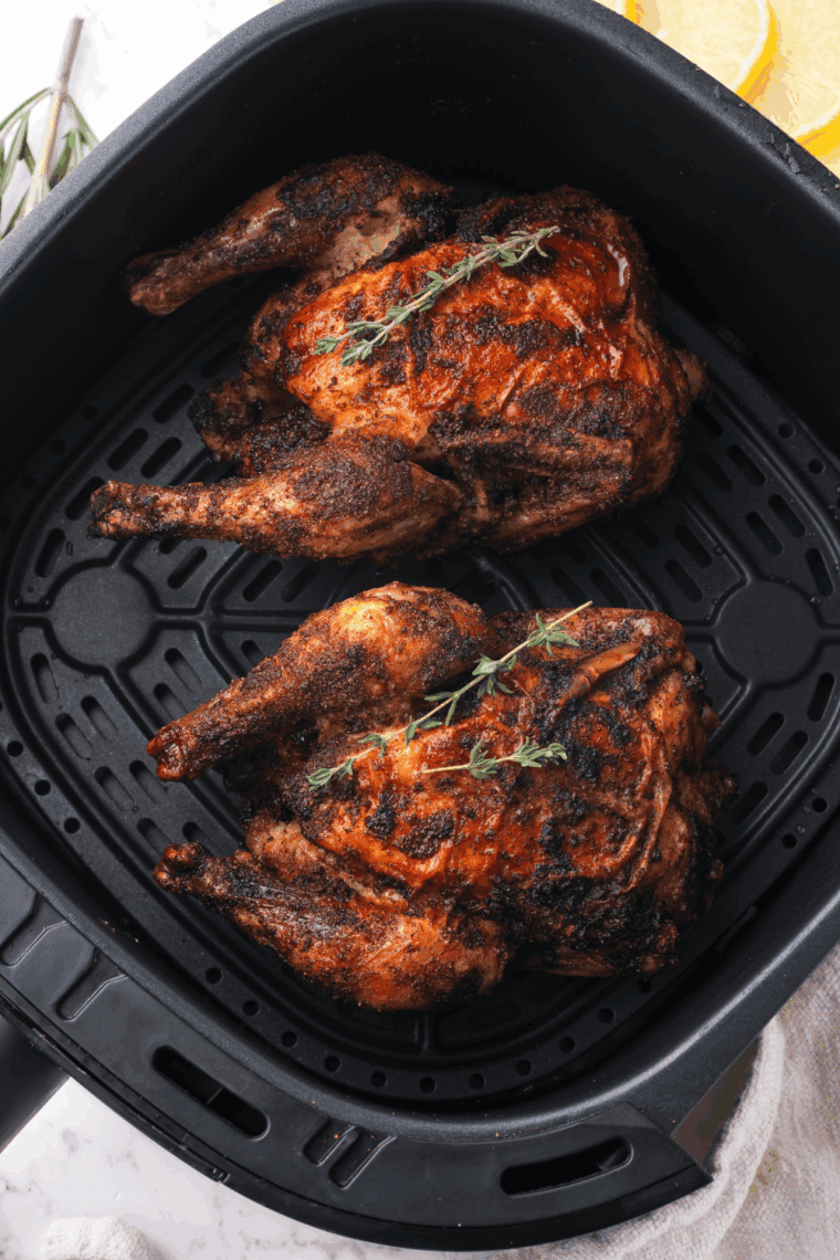 Air Fryer Frozen Cornish Hen, golden and crispy on the outside, tender and juicy on the inside, cooked to perfection in the air fryer.