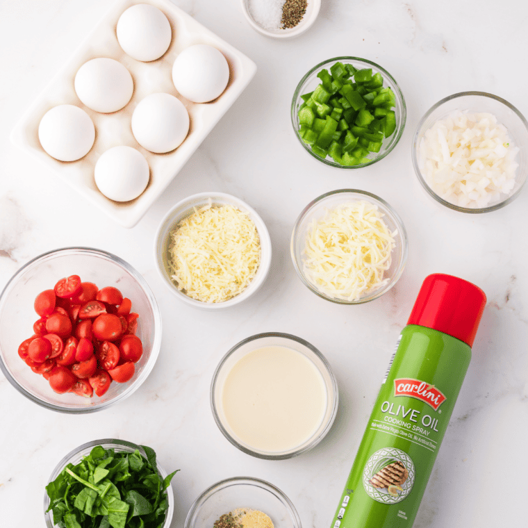 Ingredients needed for Air Fryer Italian Frittata on kitchen table.