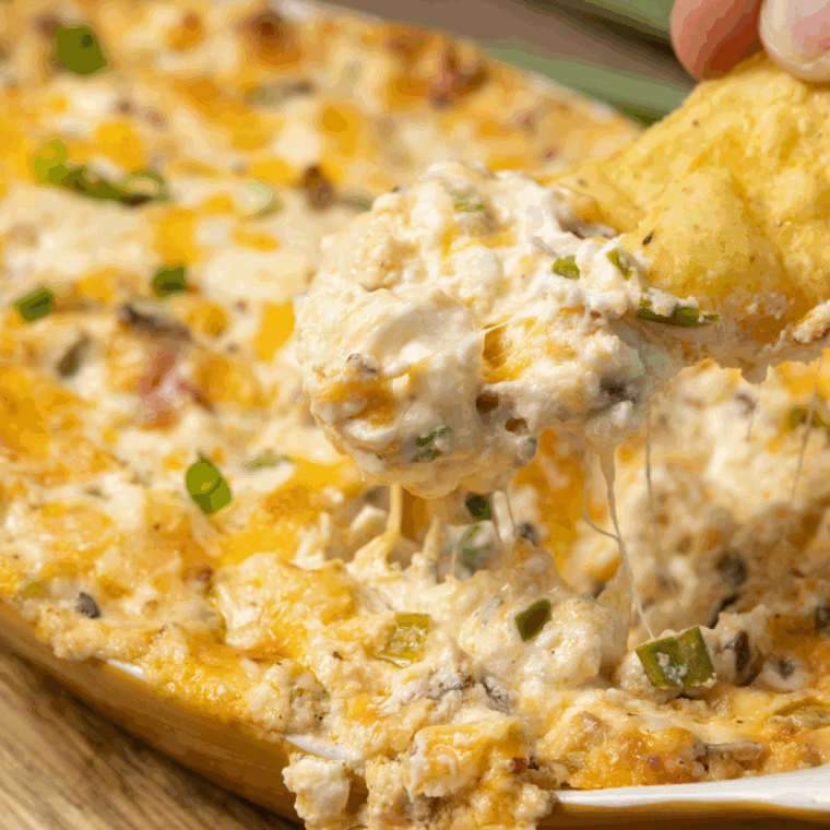 Air Fryer Mississippi Sin Dip with creamy cheese and golden, crispy top.