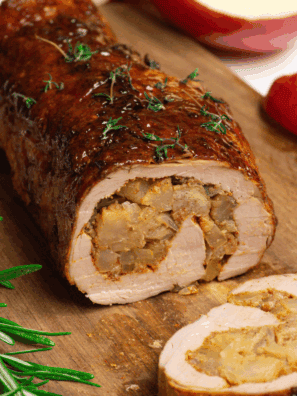 Air Fryer Pork Tenderloin with Apple Stuffing – Juicy pork tenderloin served with flavorful apple stuffing.