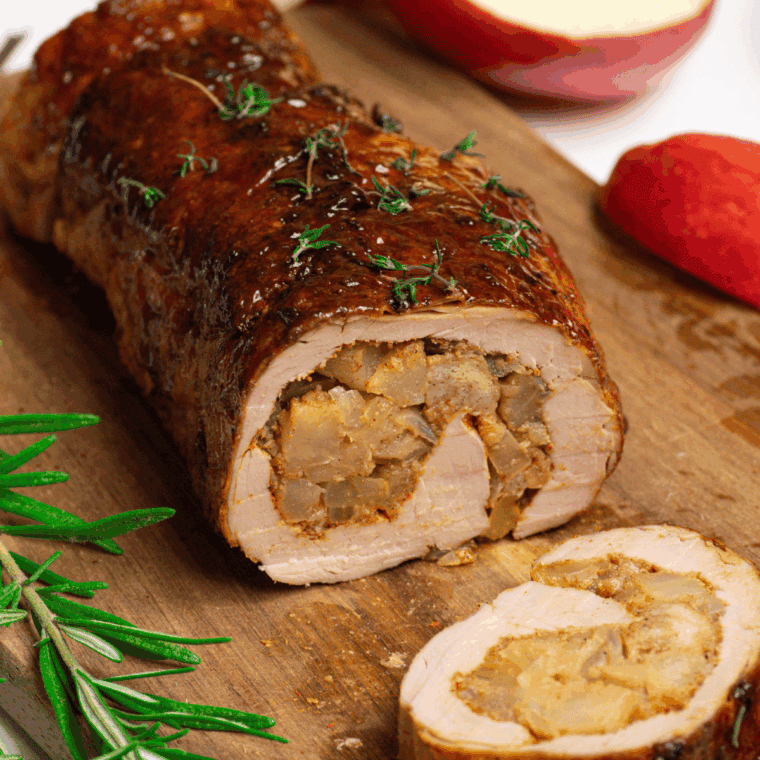 Air Fryer Pork Tenderloin with Apple Stuffing – Juicy pork tenderloin served with flavorful apple stuffing.