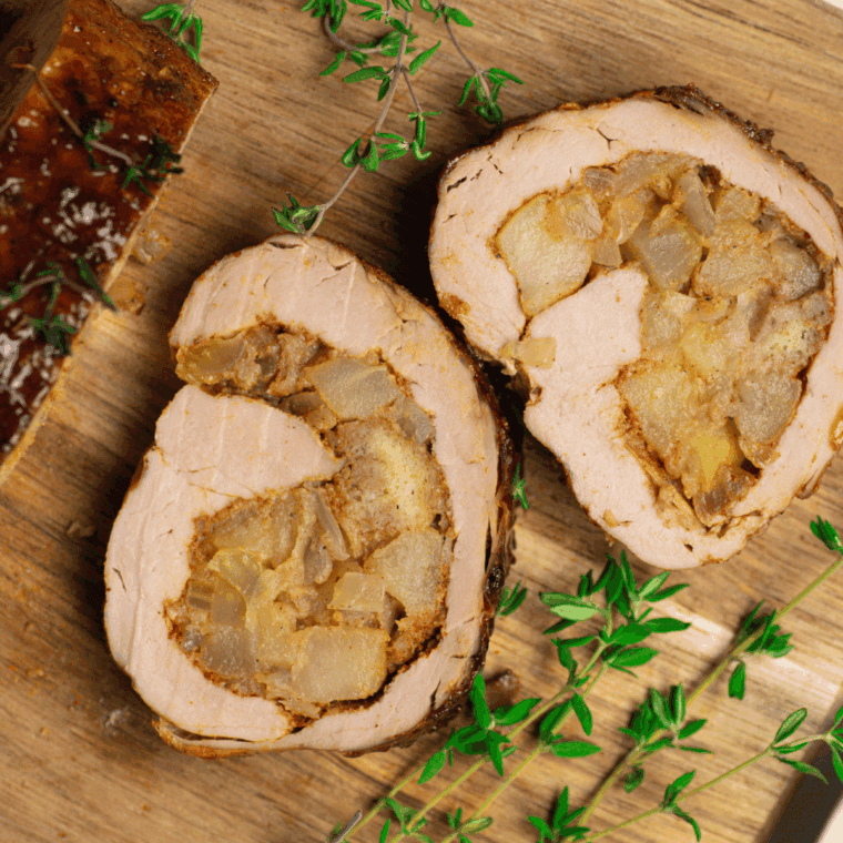 Air Fryer Pork Tenderloin with Apple Stuffing – Juicy pork tenderloin stuffed with flavorful apple stuffing.