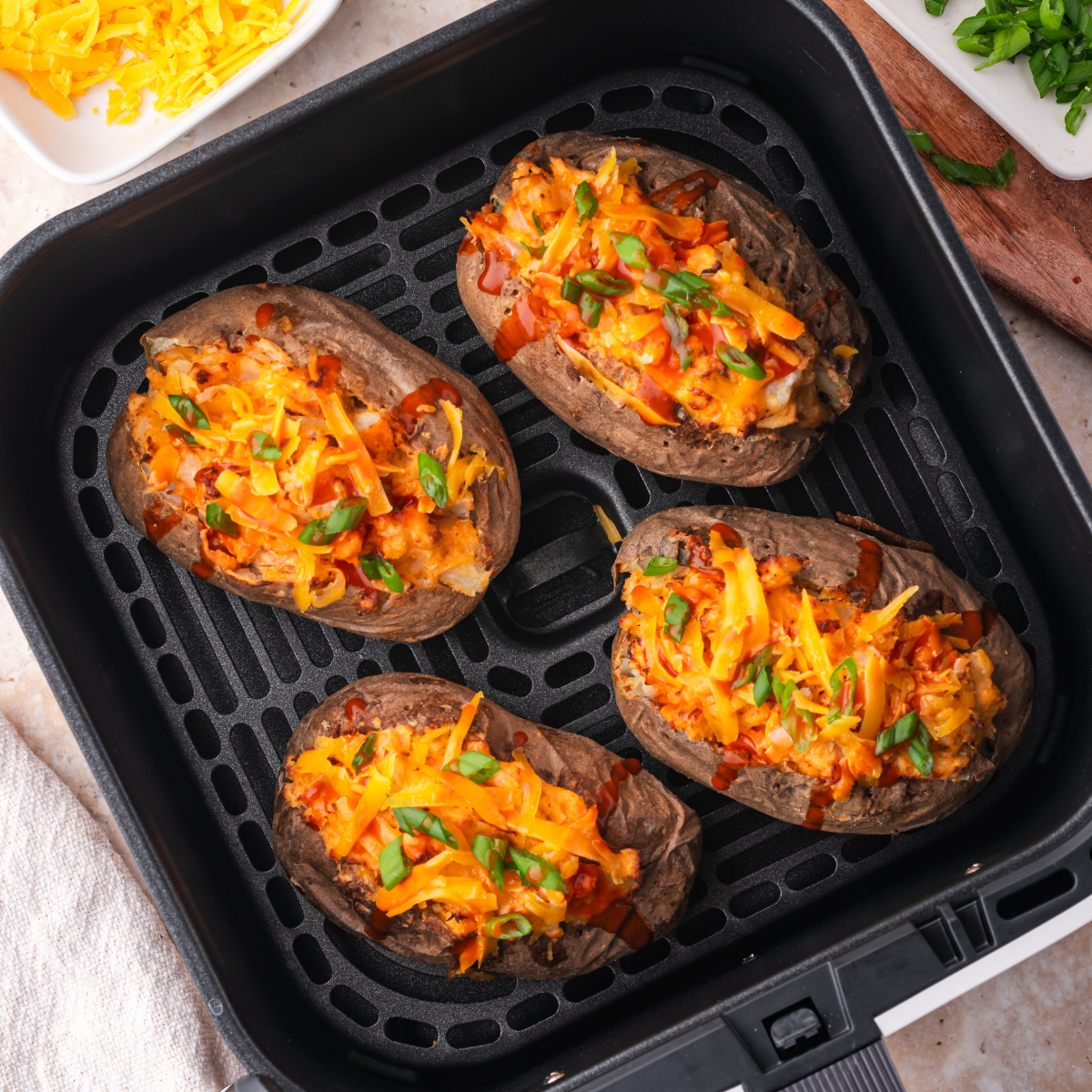 Air Fryer Twice Baked Buffalo Chicken Potatoes
