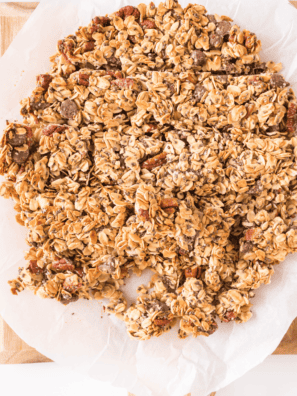Homemade Chocolate Chip Cookie Granola with oats, coconut, and chocolate chips.