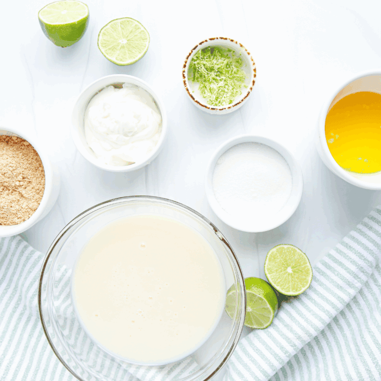 Ingredients needed for Homemade Key Lime Curd on kitchen table.