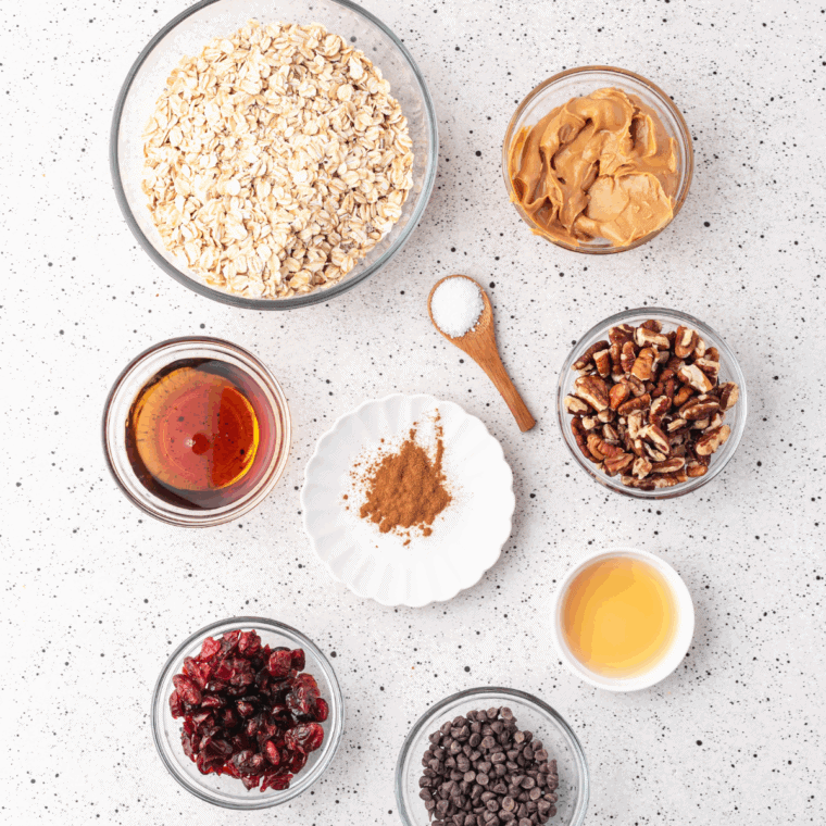 Ingredients needed for Low Fodmap Granola Recipe on kitchen table.