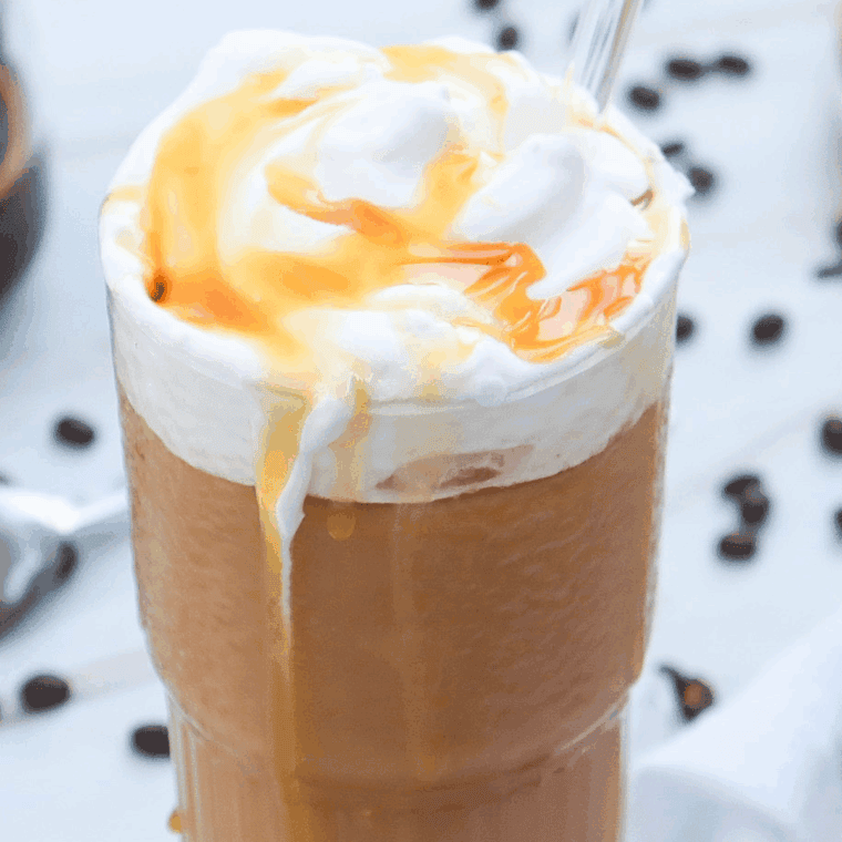 Ninja Creami Caramel Iced Coffee, a smooth, sweet iced coffee made with caramel and the Ninja Creami for a Starbucks-inspired drink at home.