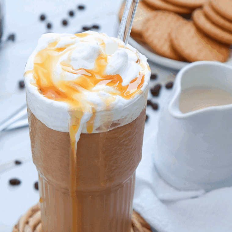 Ninja Creami Caramel Iced Coffee, a creamy and sweet iced coffee made at home with the Ninja Creami, mimicking Starbucks' signature drink.