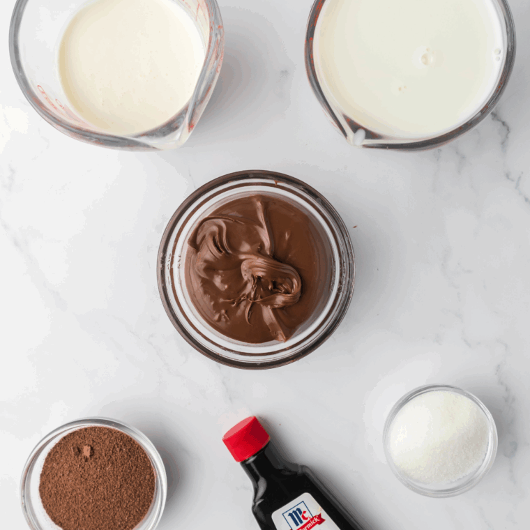 Ingredients needed for Ninja Creami Nutella Gelato on kitchen table.