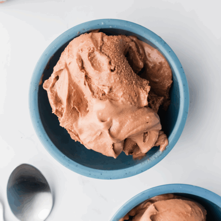 Creamy Nutella gelato scooped into a bowl, made using the Ninja Creami.