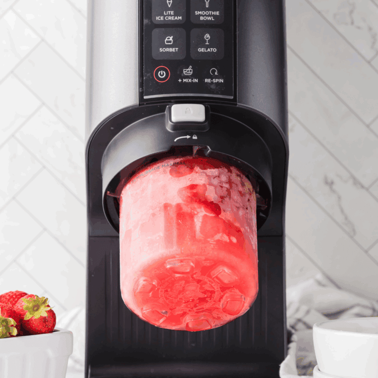 Blending the ingredients in the Ninja Creami Machine.