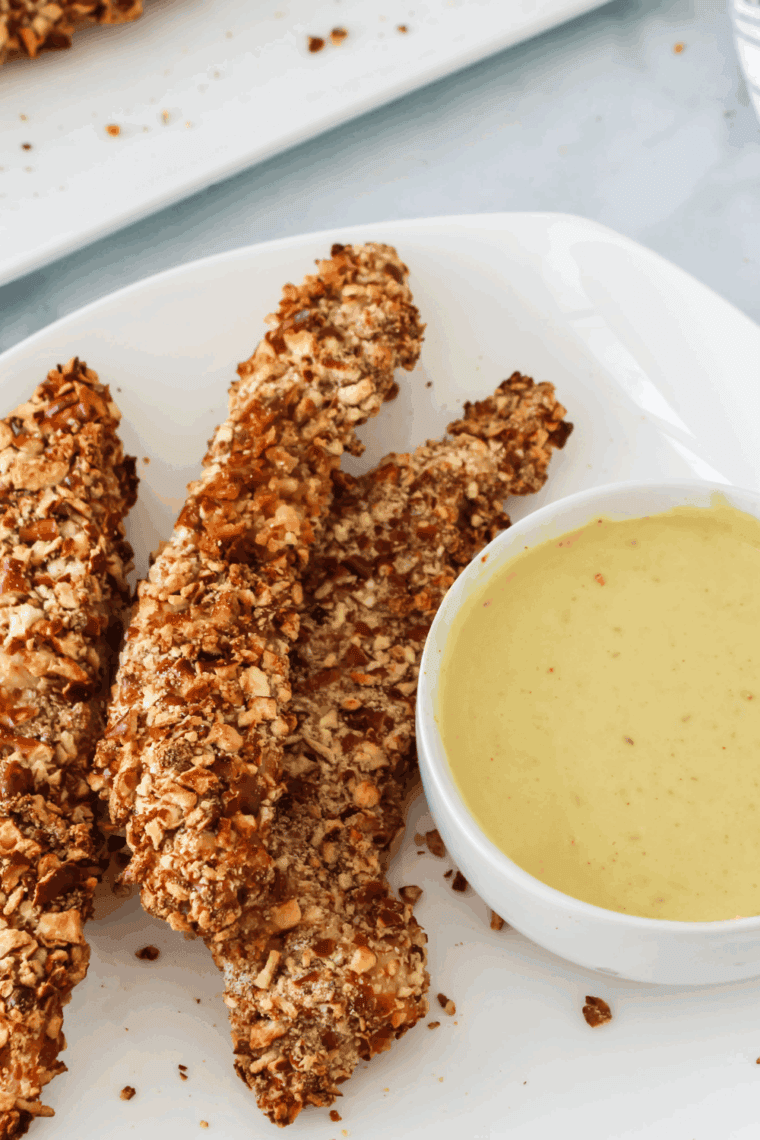 Golden and crispy chicken or fish with a pretzel coating made from Shake 'N Bake Crunchy Pretzel Seasoned Coating Mix.