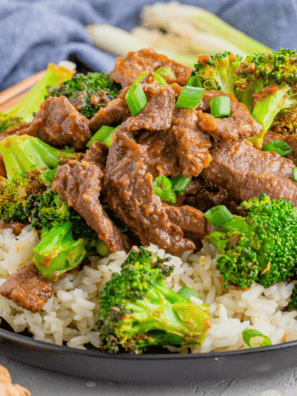 Sheet Pan Beef and Broccoli Freezer Meal with tender beef and crisp broccoli on a baking sheet.