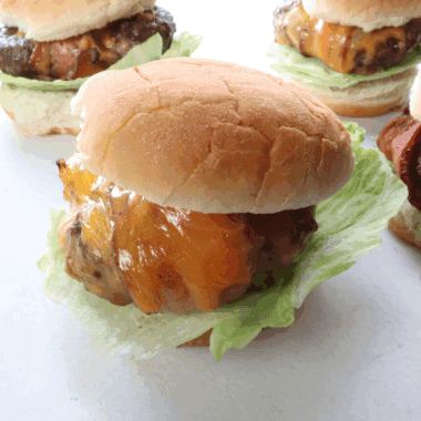 Air Fryer Beer Can Burger with juicy patties, melted cheese, and fresh toppings, cooked to perfection in the air fryer.