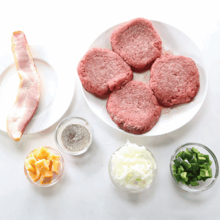 Ingredients needed for Air Fryer Beer Can Burger on kitchen table.