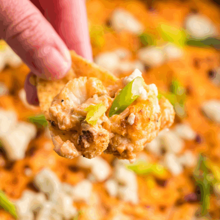 Air Fryer Buffalo Cauliflower Dip, a creamy and spicy appetizer made with cauliflower for a healthier, delicious twist on traditional buffalo dip.