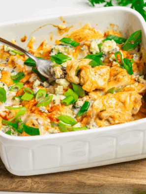 Extra cheesy, creamy and juicy Air Fryer Domino's Hot Buffalo Chicken Bake with the perfect amount of spice! This recipe tastes even better than the original and it’s so easy to make at home! 