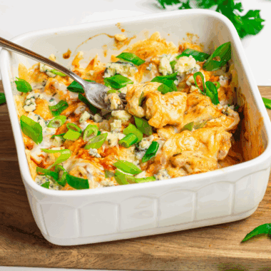 Extra cheesy, creamy and juicy Air Fryer Domino's Hot Buffalo Chicken Bake with the perfect amount of spice! This recipe tastes even better than the original and it’s so easy to make at home! 