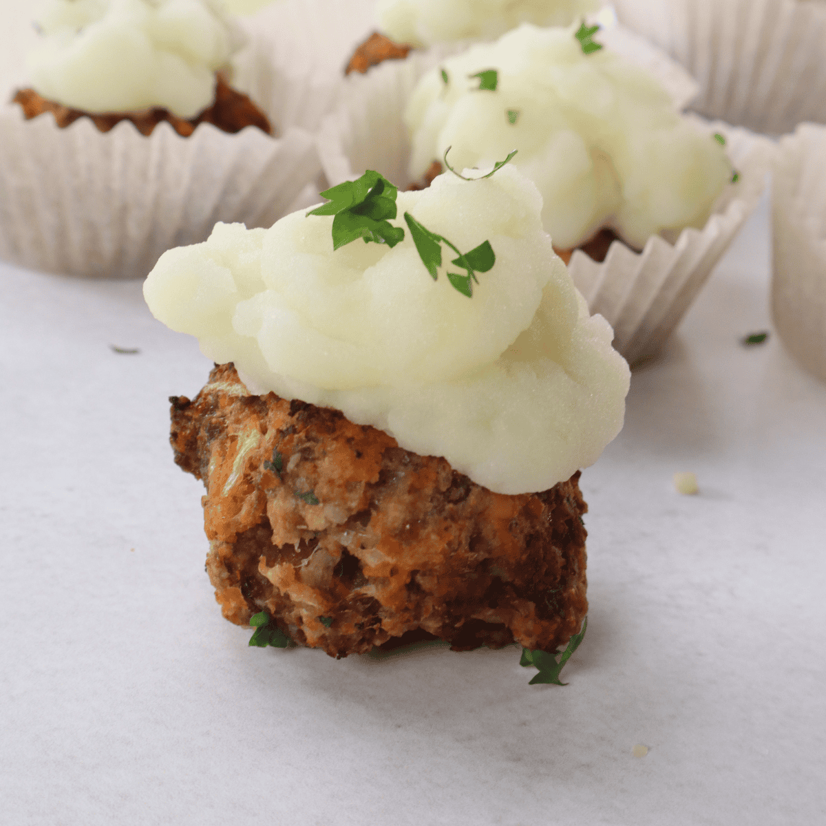 Air Fryer Meatloaf Cupcakes with Whipped Potato Topping