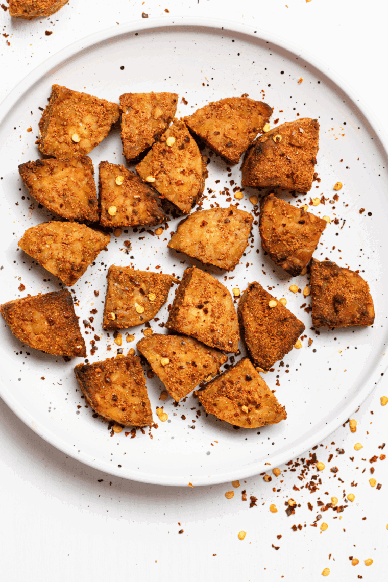 Golden, crispy Air Fryer Tempeh cooked to perfection, offering a delicious and nutritious plant-based dish.