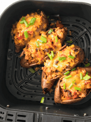 Air Fryer Turkey Chili Smothered Sweet Potatoes