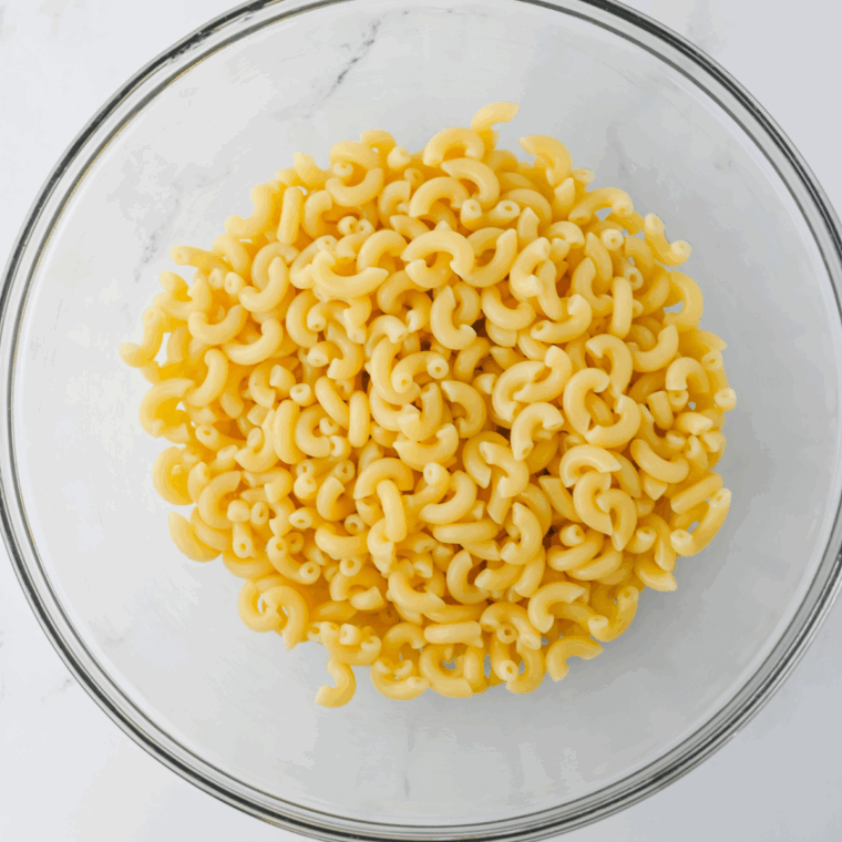 Cooked pasta in a large mixing bowl.