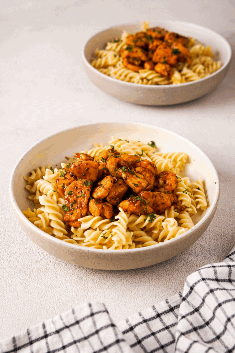 Golden Corral Bourbon Street Chicken copycat served over fluffy white rice with a glossy, caramelized sauce.