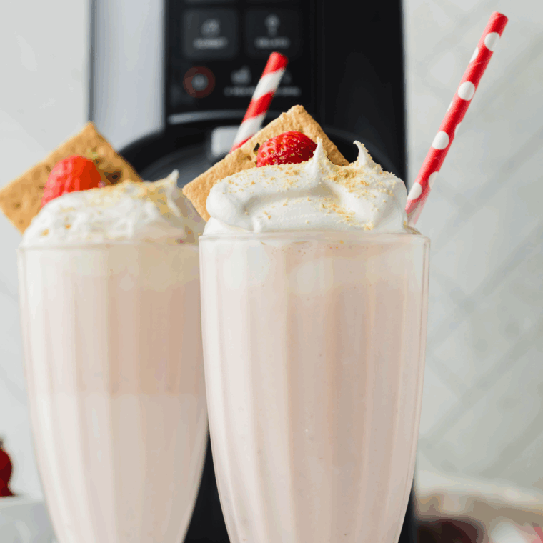 Ninja Creami Copycat Sonic Strawberry Cheesecake Milkshake made with fresh strawberries and creamy cheesecake flavor.