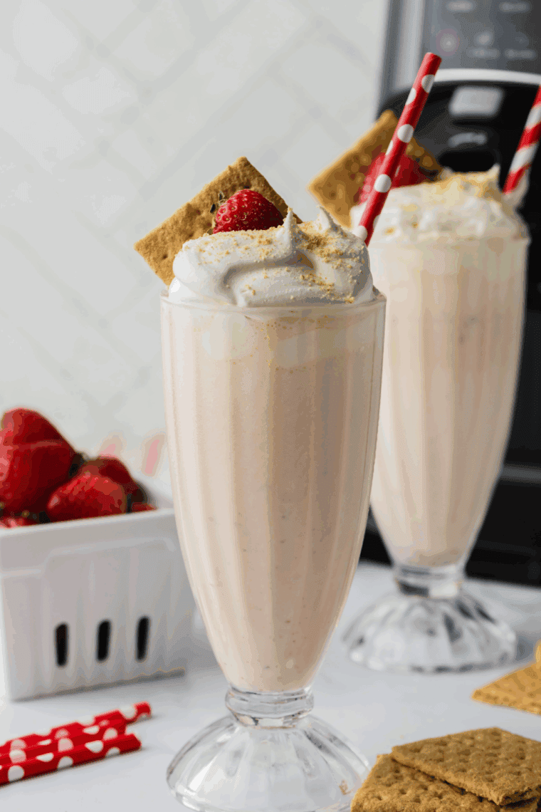 Ninja Creami Copycat Sonic Strawberry Cheesecake Milkshake made with fresh strawberries and creamy cheesecake flavor, blended to perfection.