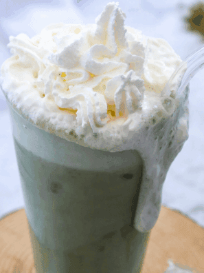 Ninja Creami Starbucks Matcha Green Tea Frappuccino topped with whipped cream, offering a creamy texture and vibrant green matcha flavor.