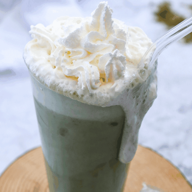 Ninja Creami Starbucks Matcha Green Tea Frappuccino topped with whipped cream, offering a creamy texture and vibrant green matcha flavor.