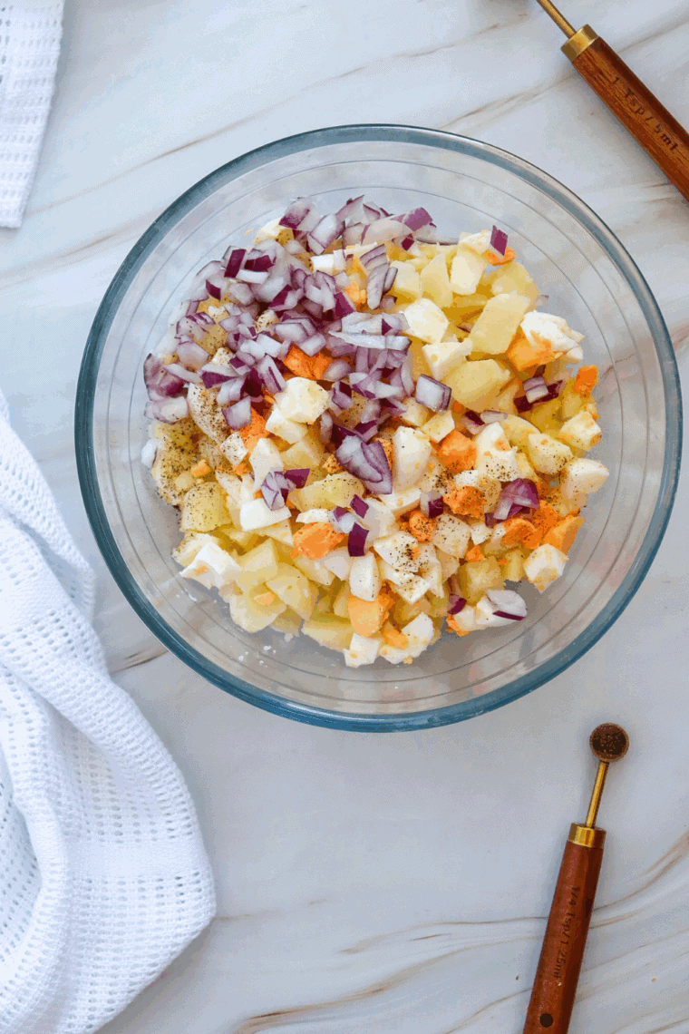 Add all of the ingredients into a large mixing bowl.