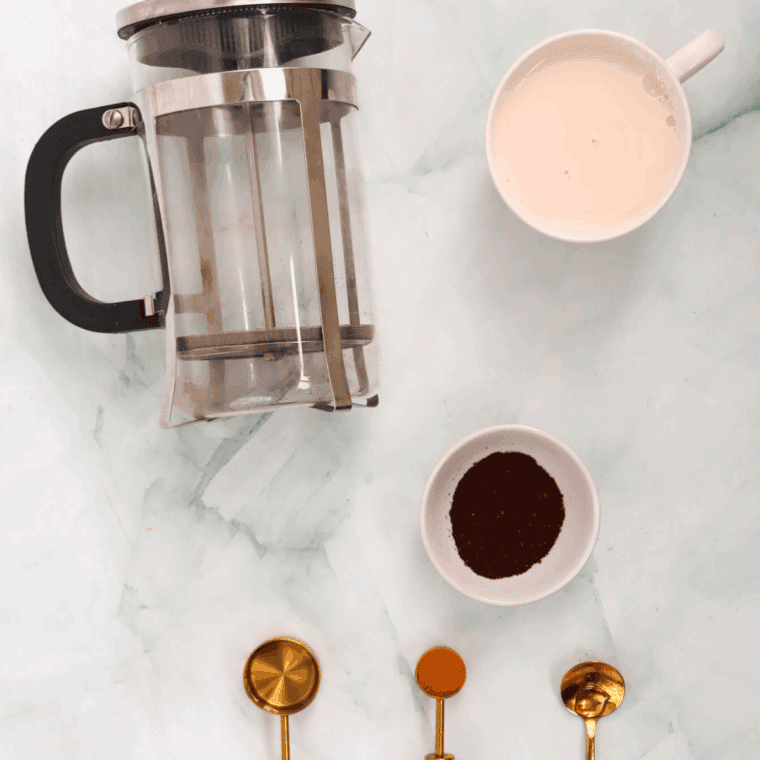 Ingredients needed for Starbucks Cinnamon Dolce Latte Recipe on kitchen table.