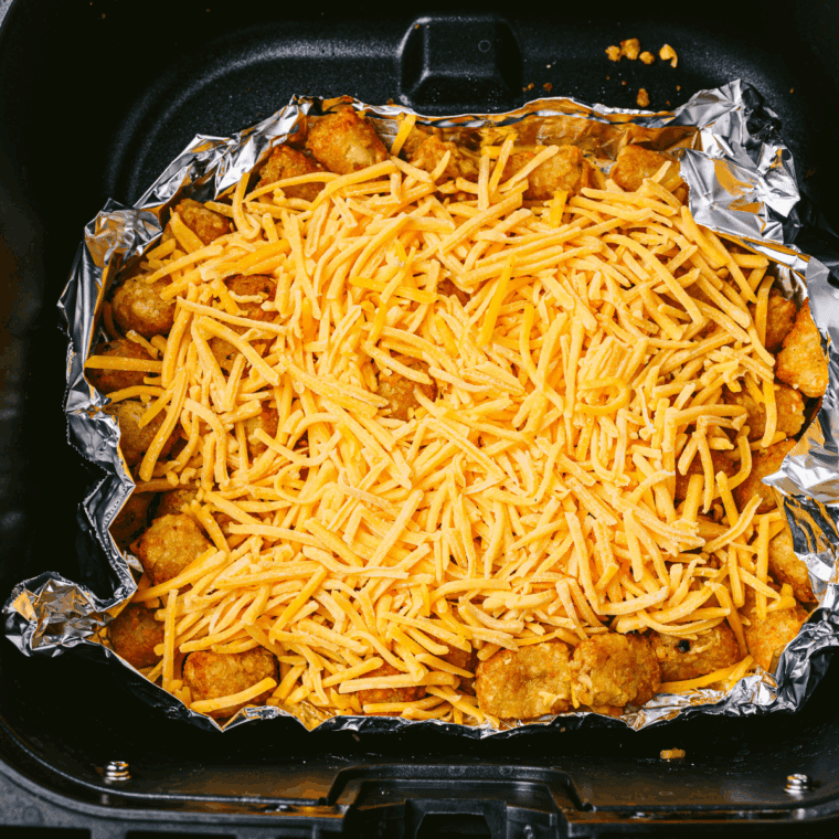 Place the cheese on top of the tater tots.