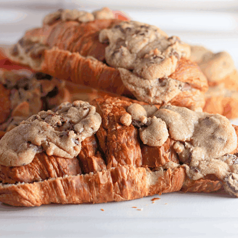 Flaky croissant stuffed with chocolate chip cookie dough, baked golden in the air fryer and served warm.
