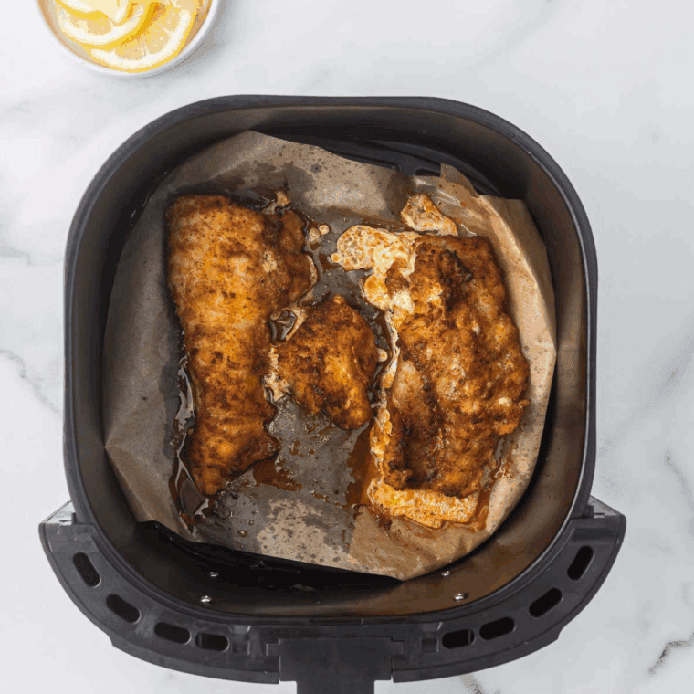 Golden, seasoned monkfish fillets cooked to perfection in the air fryer