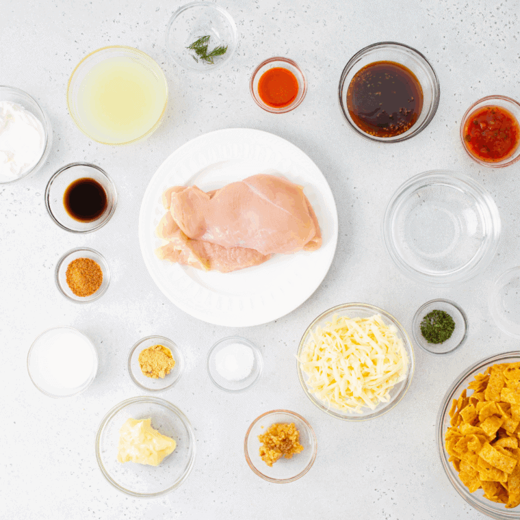 Ingredients needed for Applebee’s Fiesta Lime Chicken Recipe on kitchen table.