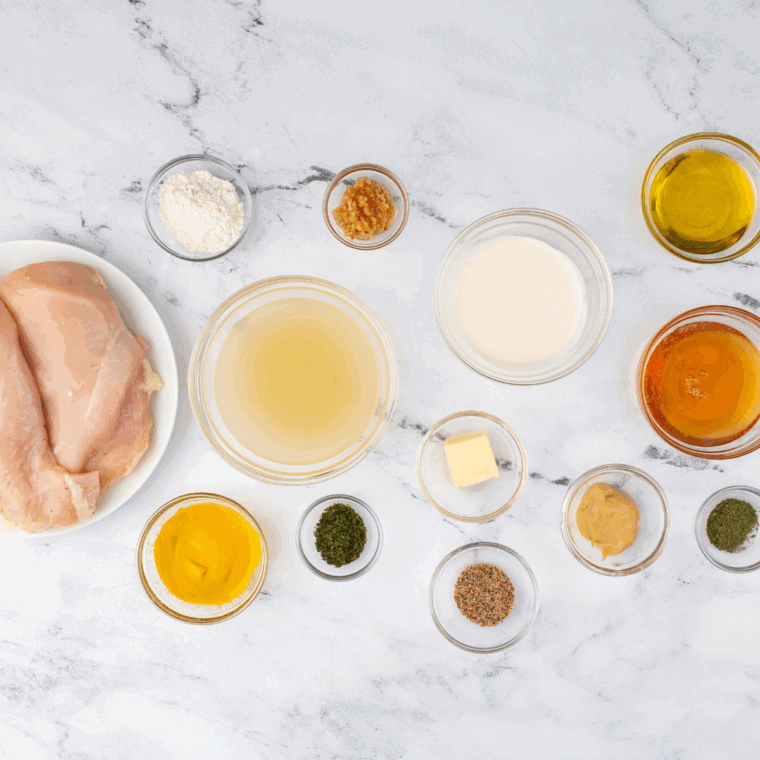 The ingredients needed for Applebee's honey mustard sauce are on the kitchen table.
