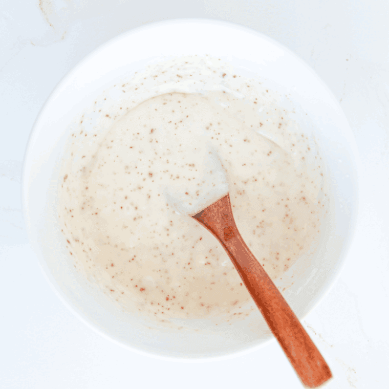 Whisk ingredients in a large mixing bowl.