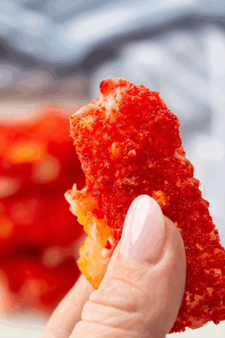 Close up of Burger King Fiery Mozzarella Fries Recipe.