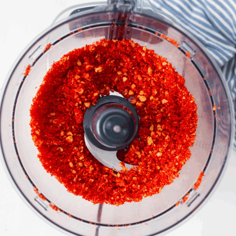 Crush hot cheetos in the food processor.