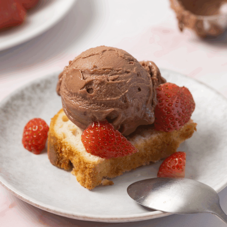 Plate of Chocolate Covered Strawberry Protein Ice Cream (Ninja Creami)
