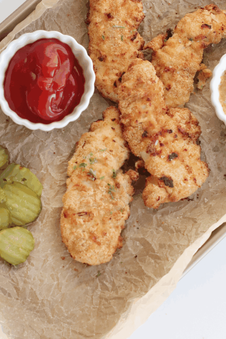Homemade crispy Arby’s-style chicken tenders served with dipping sauce